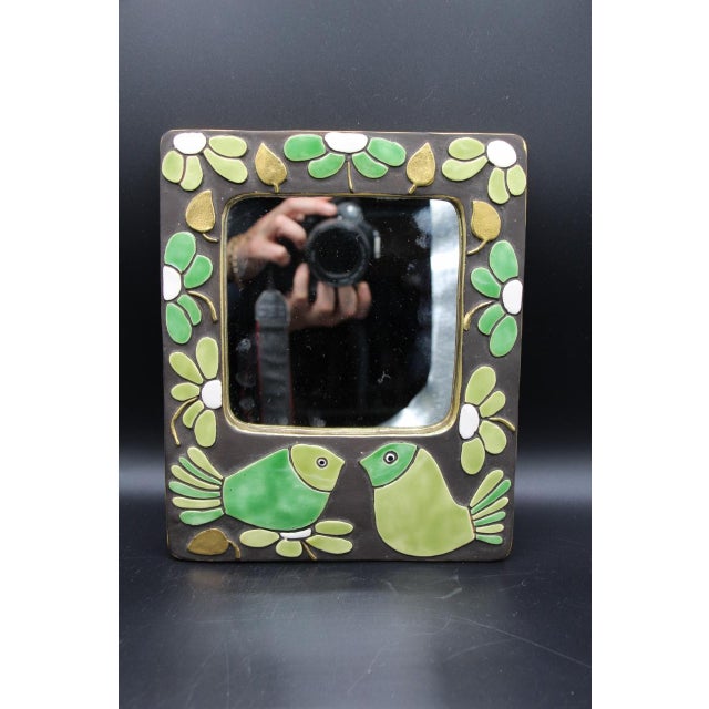 Vintage Mirror in Green Ceramic, 1960s For Sale - Image 6 of 6