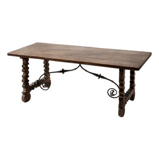 Spanish Table in Walnut and Wrought Iron, 1890s For Sale