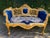 Late 20thC French Louis XVI Blue Velvet Antique Gold Beech Settee For Sale - Image 14 of 14