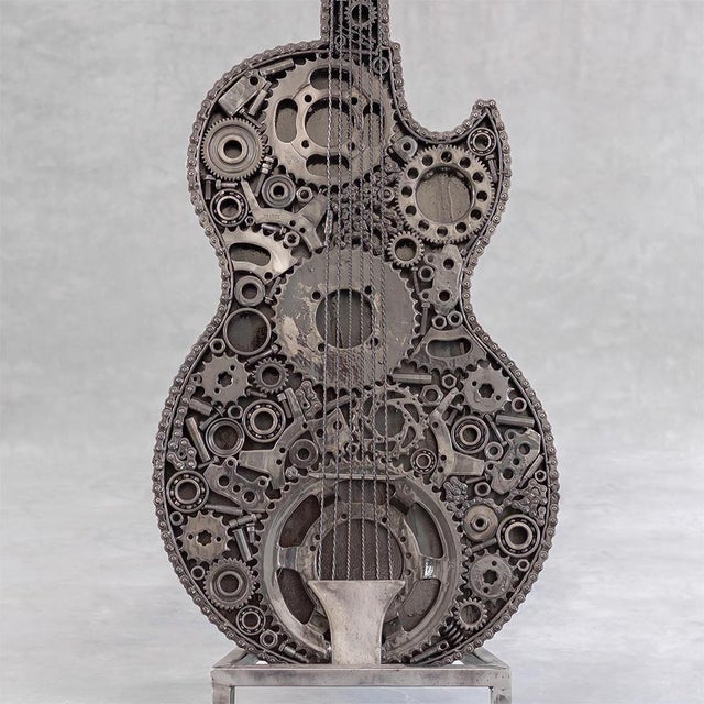 Premium Handcrafted Recycled Metal Guitar Sculpture | 54" | One of a Kind For Sale - Image 4 of 9