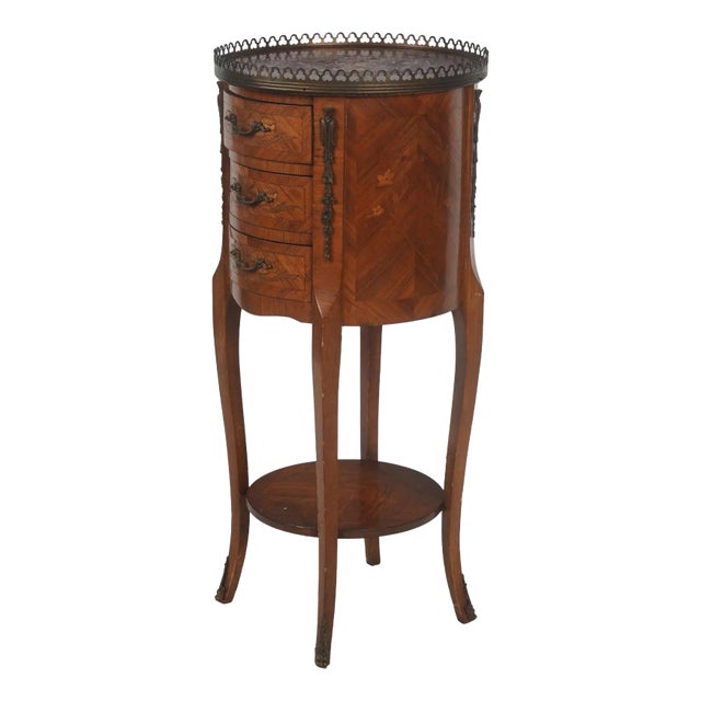 Antique Late 19th Century French Louis Xv Kingwood Marquetry and Parquetry Three Drawer Petit Side Table For Sale