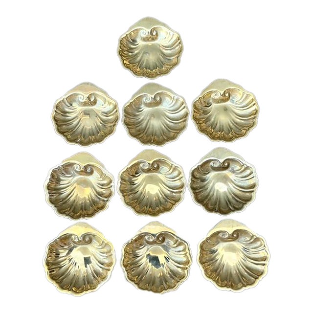 Vintage Brass Clamshell Ashtrays - Set of 10 For Sale