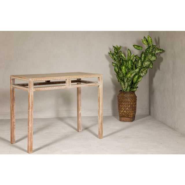 Tall Console Table with Carved Beaded Rope Motif and Whitewash Natural Finish For Sale In New York - Image 6 of 12