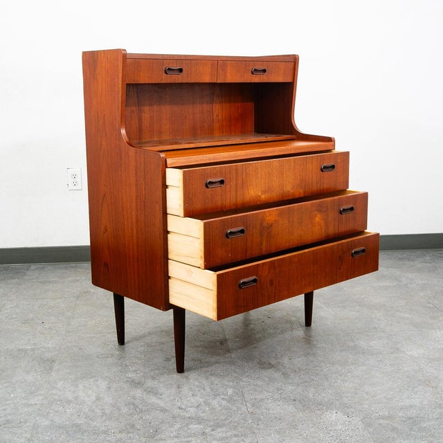 1960s Mid Century Danish Modern Secretary Desk Teak Pull Out Drawers Office Vintage Vg For Sale - Image 5 of 11