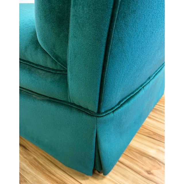 Vintage Deep Teal Velvet Tufted Back Slipper Chairs, a Pair For Sale - Image 12 of 12