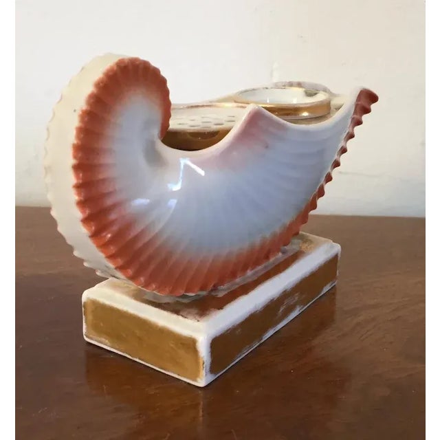 Orange 1810 French Empire Paris Porcelain Sea Shell Form Inkwell For Sale - Image 8 of 11