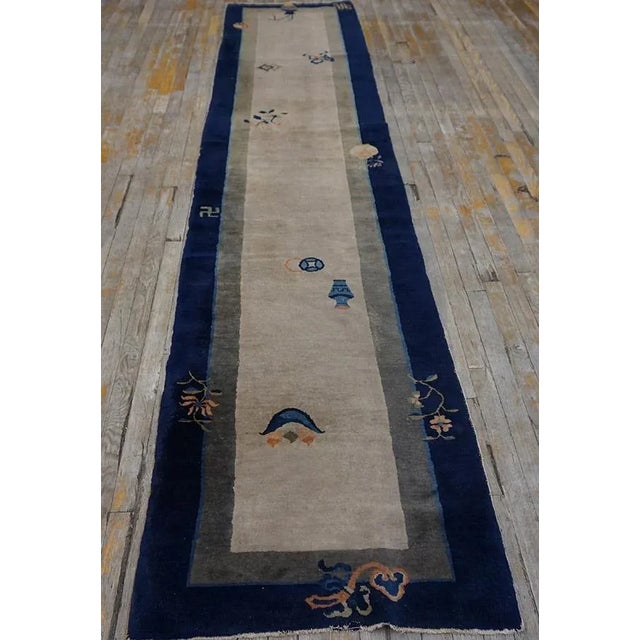 1920s Chinese Peking Carpet ( 2'6"x 11'6" - 75 x 350 ) Ivory Chinese Antique Knotted Hallway Runner Wool – Peking 1920s...