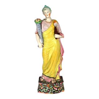 Monumental Staffordshire Pearlware Figure: "Ceres" (Goddess of Plenty) on Marbled Plinth For Sale
