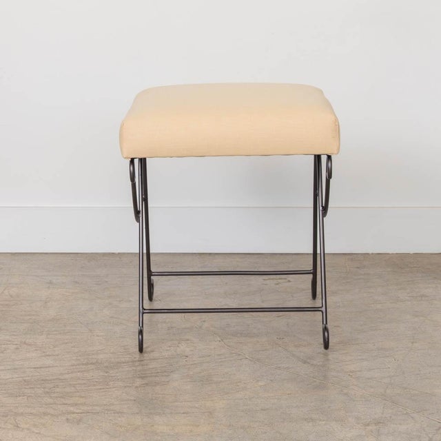 Panoplie Iron Loop Stool, Yellow Linen For Sale - Image 4 of 11