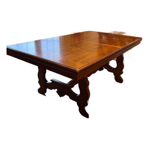 1990s Walnut Extendable Trestle Dining Table From the Hearst Castle Collection by Lane For Sale