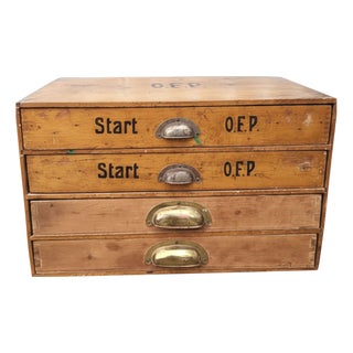 Industrial Wooden Filing Cabinet with Stenciled Marking, Czechoslovakia, 1940s For Sale