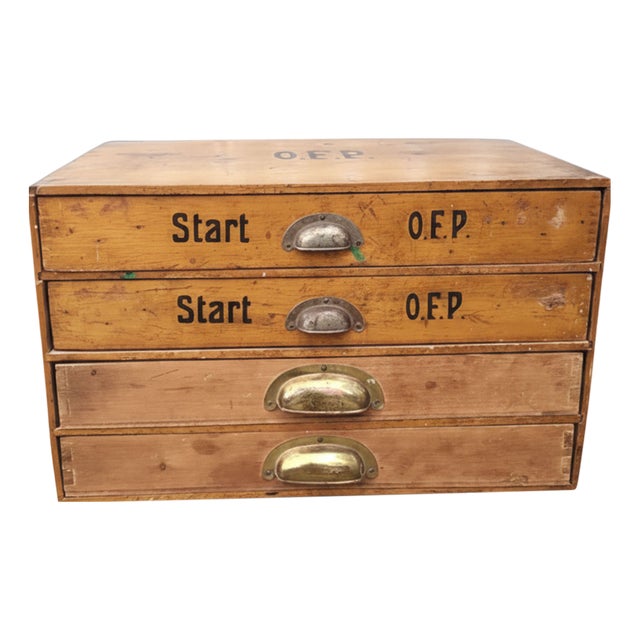 Industrial Wooden Filing Cabinet with Stenciled Marking, Czechoslovakia, 1940s For Sale