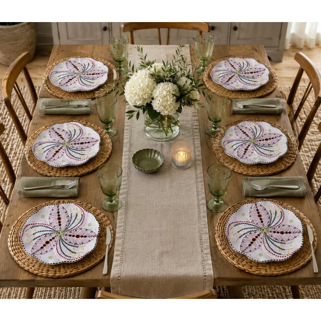 White Hand-Painted South African Art Pottery Botanical Pinwheel Plates - Set of 6 For Sale - Image 8 of 12