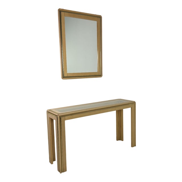 Vintage Italian Console Tables and Mirror in the style of Aldo Tura, 1970s, Set of 2 For Sale