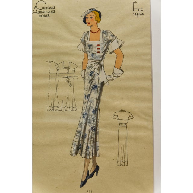 Framed Art Deco Style Summer 1934 Croquis Artistiques French Fashion Prints a Pair For Sale - Image 4 of 7