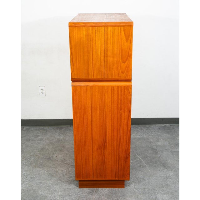 Mid-Century Modern Mid Century Danish Modern Bookshelf Cabinet Teak Shelves Glass Doors Display MCM For Sale - Image 3 of 11