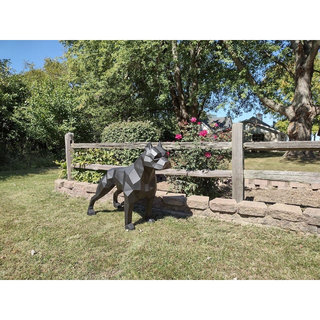 Geometric Pit Bull Sculpture in Graphite Gray - Large Modern Low Poly Steel Dog Statue, Contemporary Floor Art, Ready to Ship Usa For Sale - Image 6 of 13