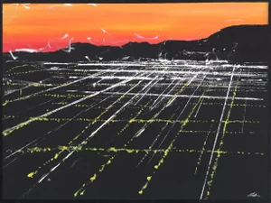 "La Brea Sunset Aerial'' City View From Above Original Painting by Pete Kasprzak