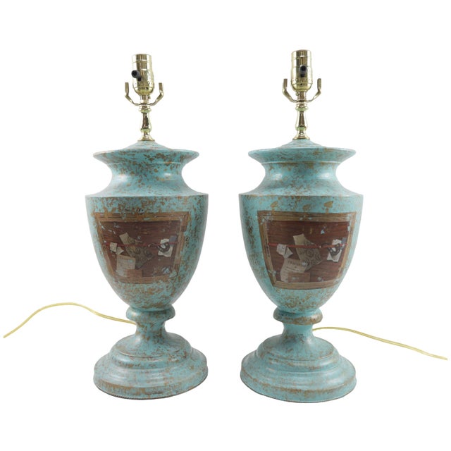 A Pair of Vintage English Trompe l'Oeil Design Urn-Shaped Table Lamps For Sale - Image 10 of 10