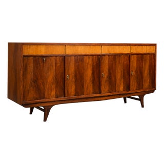 Brazilian Modern Four-Door, Four-Drawer Caviúna Credenza With Drop-Front Bar, 1950s, Brazil For Sale