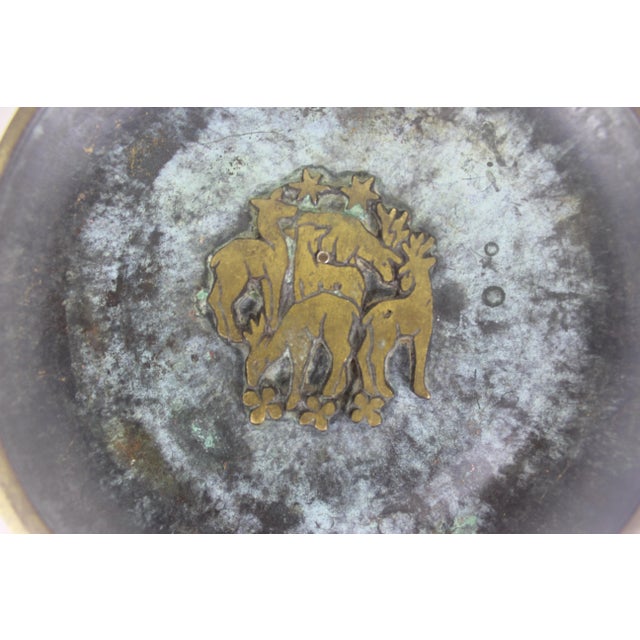 Mid Century Modern Verdigris Brass Plate With Deer For Sale - Image 10 of 10