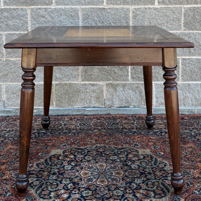 1980s Ethan Allen Old Tavern Antiqued Pine Rustic Traditional Flip Top Game Table With Chess & Backgammon Boards (12-9022) For Sale - Image 13 of 17