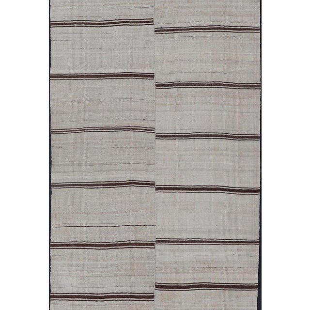 Vintage Turkish Kilim Gallery with Horizontal Stripes in Brown & Cream. Keivan Woven Arts / rug EN-13439, country of...