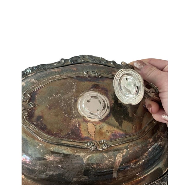 Wallace Baroque 287 Silver Plate Covered Dish Converts to 2 Servers Ornate Vintage For Sale - Image 9 of 12