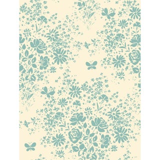 Modeste Raccord Seul Wallpaper by Paule Marrot in Blue on Cream For Sale