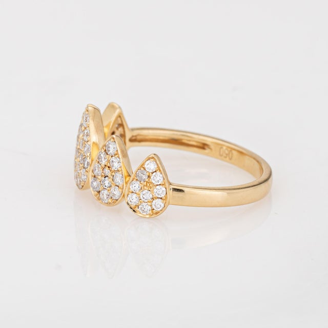 Diamond Teardrop Ring 14k Yellow Gold Pavé Statement Band Stacking Jewelry, Size 6.75 For Sale - Image 4 of 7