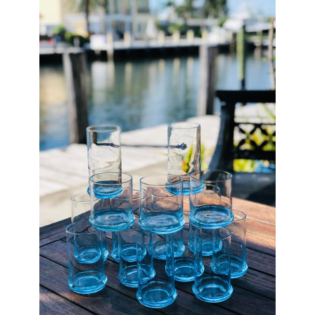 1990s Hollywood Regency Blue Glasses Set- 15 Pieces For Sale - Image 5 of 12