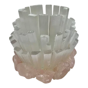 Natural Crystal Rock & Rosé Quartz Candle Holder
