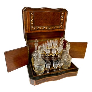 Antique Liqueur Cabinet Tantalus Box, 1890s, Set of 20 For Sale