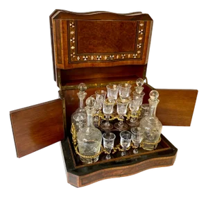 Antique Liqueur Cabinet Tantalus Box, 1890s, Set of 20