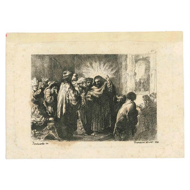 Francesco Novelli, Pastoral Scene After Rembrandt, Original Etching, 19th Century For Sale