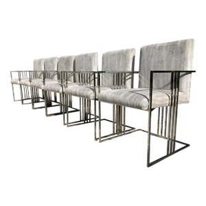 1970s Set of 6 Milo Baughman Chrome Dining Chairs