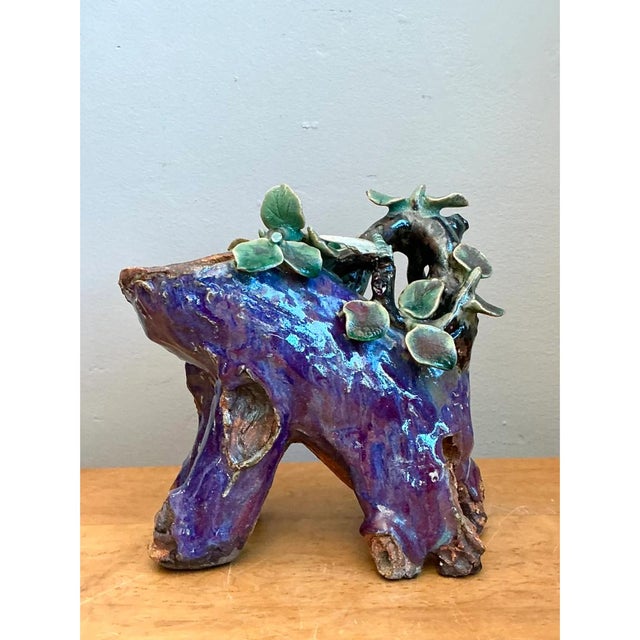 Ceramic Vintage Shiwan Pottery Faux Bois Cache Pot For Sale - Image 7 of 12