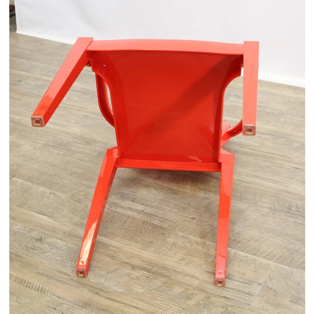 Late 20th Century Set of Four Philippe Starck Style Red Molded Plastic Armchairs For Sale - Image 10 of 10
