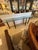 Stunning narrow and quite long natural dark stained bamboo console having .75 thick beveled top. Handsome and elegant.