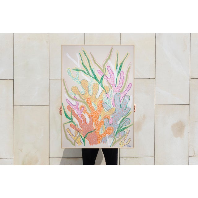 This vibrant yet softly nuanced composition draws inspiration from coral ecosystems, translating underwater biodiversity...