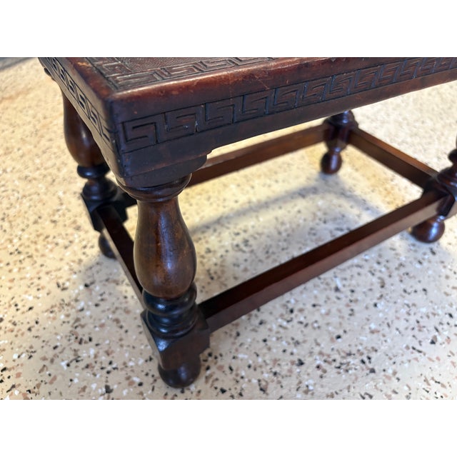 Antique Tooled Leather Top Stools / Tables For Sale - Image 10 of 17