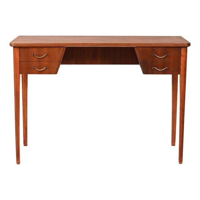 Scandinavian Mahogany Desk with Brass Handles, 1940s For Sale