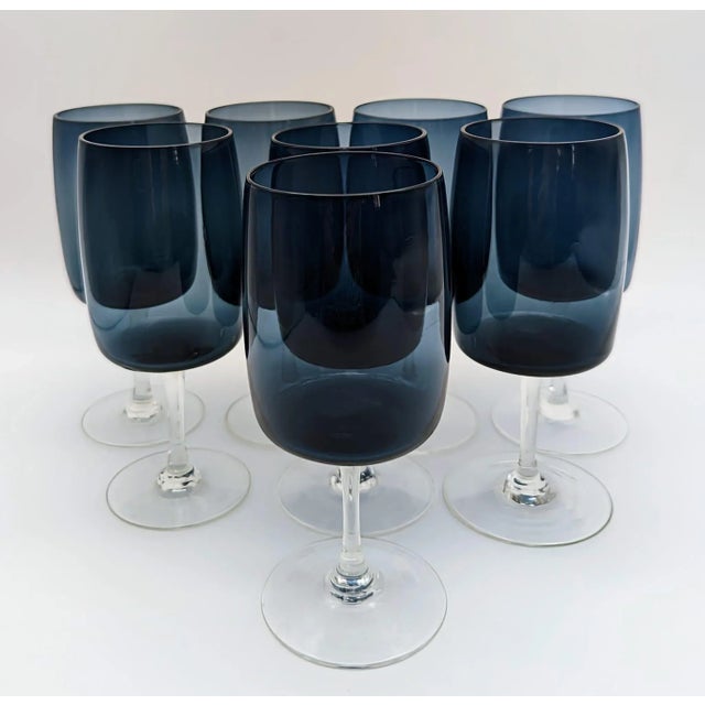 Vintage Gorham Reizart "Accent" Smoke Blue Wine Glasses, Set of 8 For Sale - Image 11 of 11