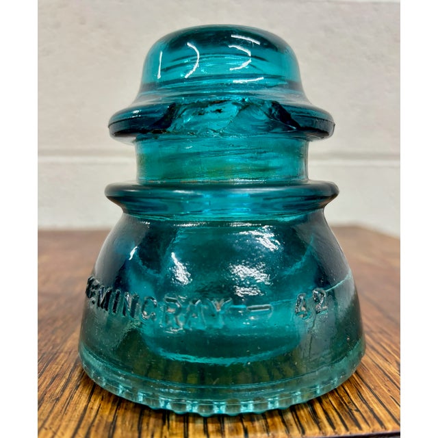Vintage Hemingray 42 Teal Glass Insulator For Sale - Image 4 of 7