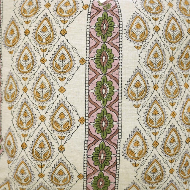 Fabdivine Paan Patti Border Decorative Pillow Cover 24x24 Inch Linen Blend Block Print Cushion For Sale - Image 6 of 7