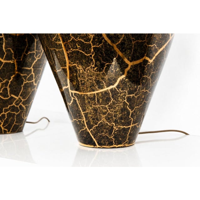 Baluster Shaped Table Lamps in Glazed Black and Gold Ceramic, Set of 2 For Sale - Image 12 of 18