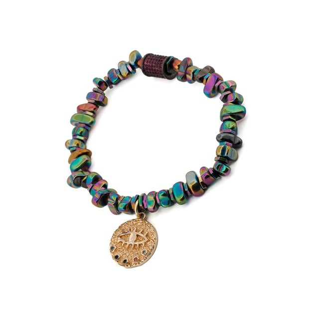Silver Multicolor Hematite Stone Protective Evil Eye Lucky Elephant Bracelet Set For Sale - Image 8 of 11