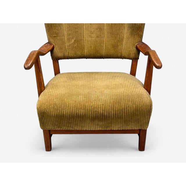 Frits Henningsen, Danish Modern, Corduroy, Wood, Lounge Chair, Denmark, 1940s For Sale In New York - Image 6 of 12