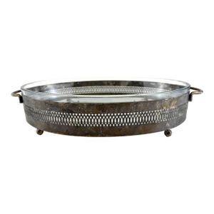 Vintage Silverplate Casserole Holder With Pyrex Insert and Pierced Gallery