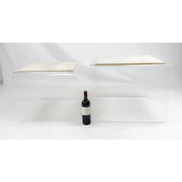 1980s Two Large Postmodern Lucite Nesting Tables With Marble Tops For Sale - Image 4 of 8